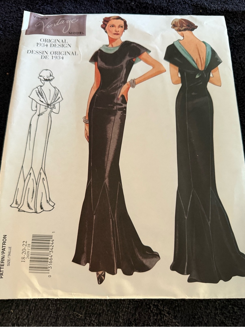 Vogue Vintage Model 2786 Pattern - A 1934 Evening Gown - Uncut